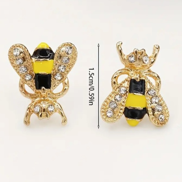 Bee Stud Earrings - Cubic Zirconia Glitters, with Alloy Base, and Enamel Colors - Picture 5 of 7